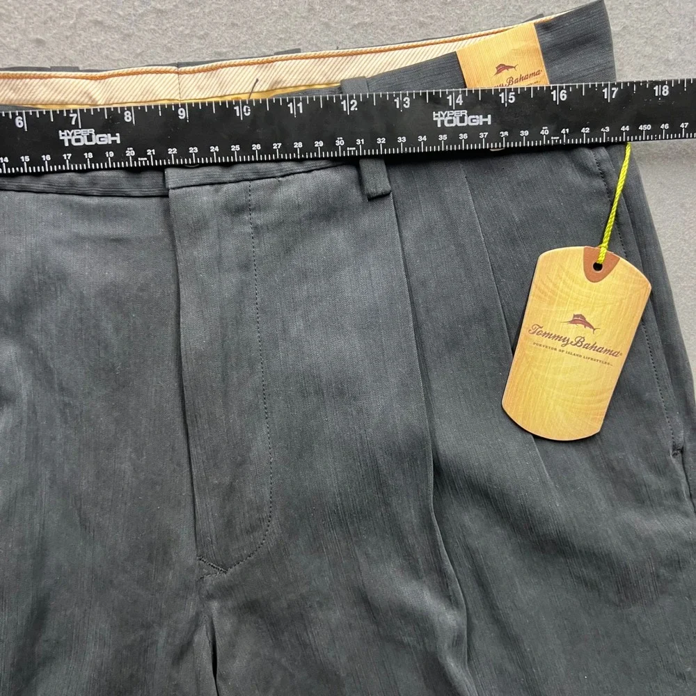 Tommy Bahama Grayston Silk Bamboo Pants Mens 33x32 Black Herringbone Pleated NWT